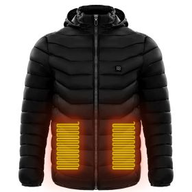 Men Heated Puffer Jacket Electric Heating Coat Insulated Hood Windbreaker (Option: Black-2XL)