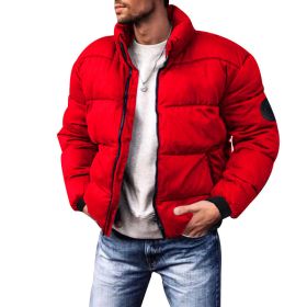 Coat Stand-up Collar Downcotton-padded Jacket Thickened Men's Cotton Jacket (Option: Wine Red-XXL)